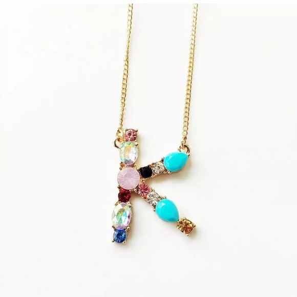 Gold Initial Letter Necklace Crystal Rainbow K - Picture 3 of 3